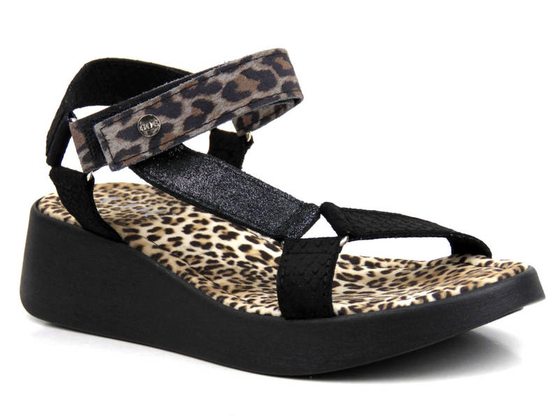 Bequeme Damen-Keilsandalen – GOE JJ2N7021, schwarz mit Leopardenmuster