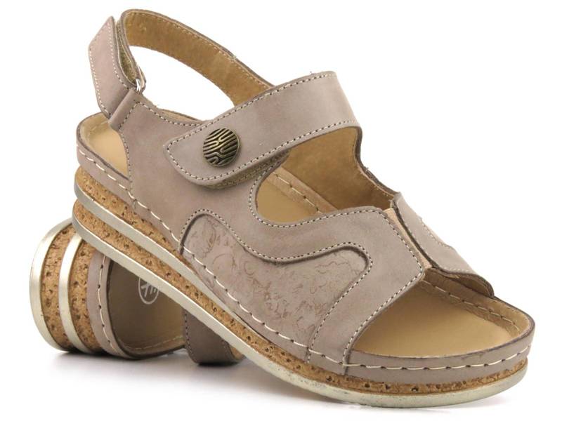 Bequeme Damen-Ledersandalen - Helios Komfort 120, beige