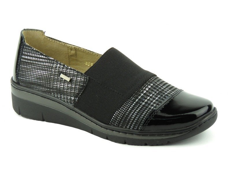 Bequeme Damen-Slipper - Helios Komfort 359, Schwarz mit Silber