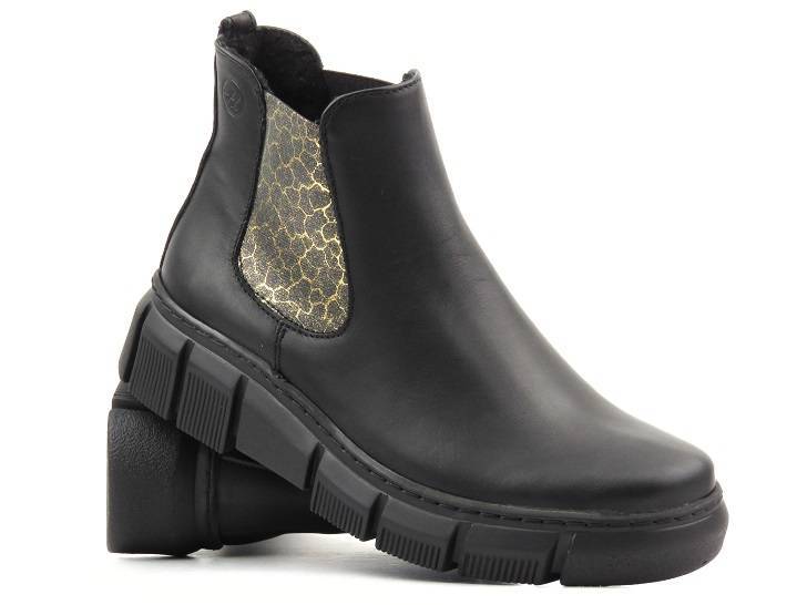 Damen-Chelsea-Stiefel aus Leder mit Leopardenmuster - HELIOS Komfort 510S, schwarz