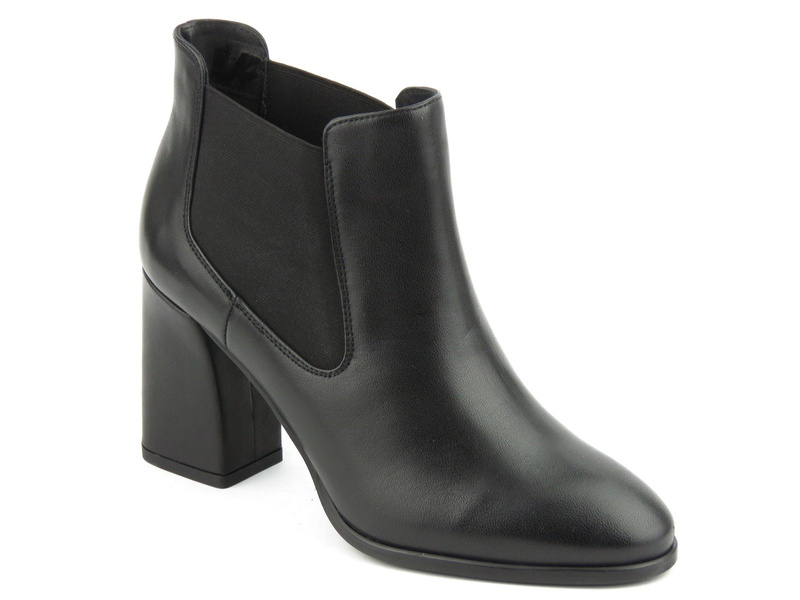 Damen-Chelsea-Stiefel aus Leder mit breitem Absatz – Conhpol Bis B3896, schwarz