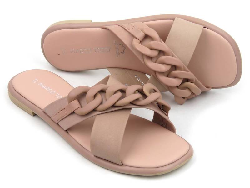 Damen-Flip-Flops aus Leder mit Kette – MARCO TOZZI 27121, rosa