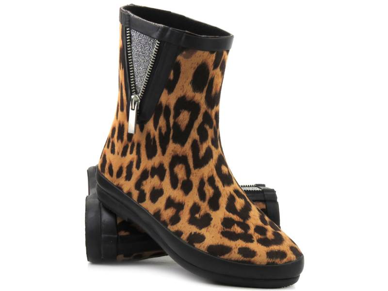Damen-Gummistiefeletten, Potocki Chelsea Boots, 23-36062, Leopardenmuster