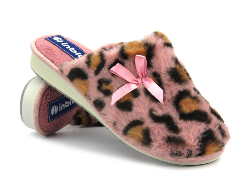 Damen-Hausschuhe aus Fell mit Leopardenmuster – INBLU LB-94, rosa