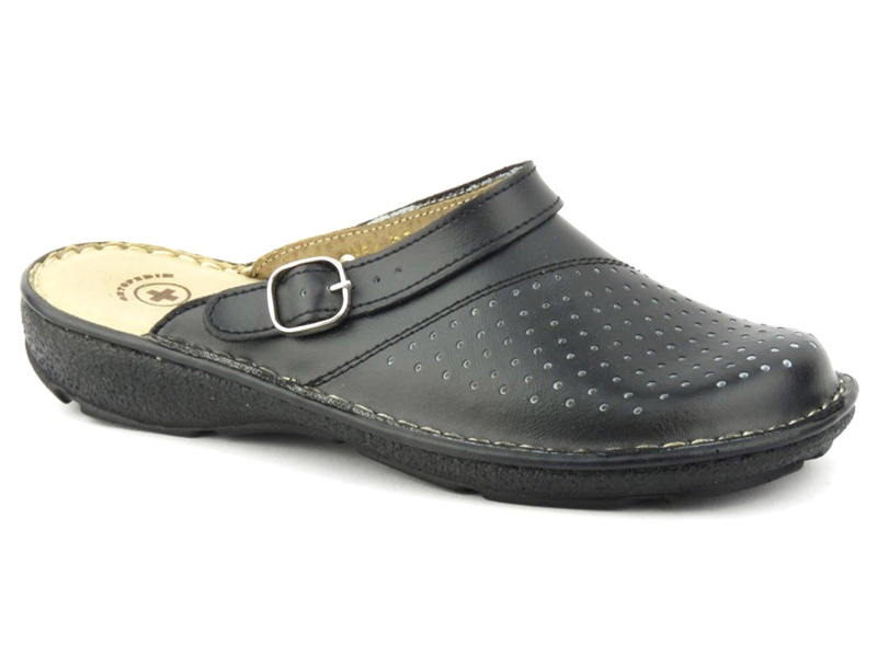 Damen-Leder-Flip-Flops der polnischen Marke Helios Komfort 654, schwarz