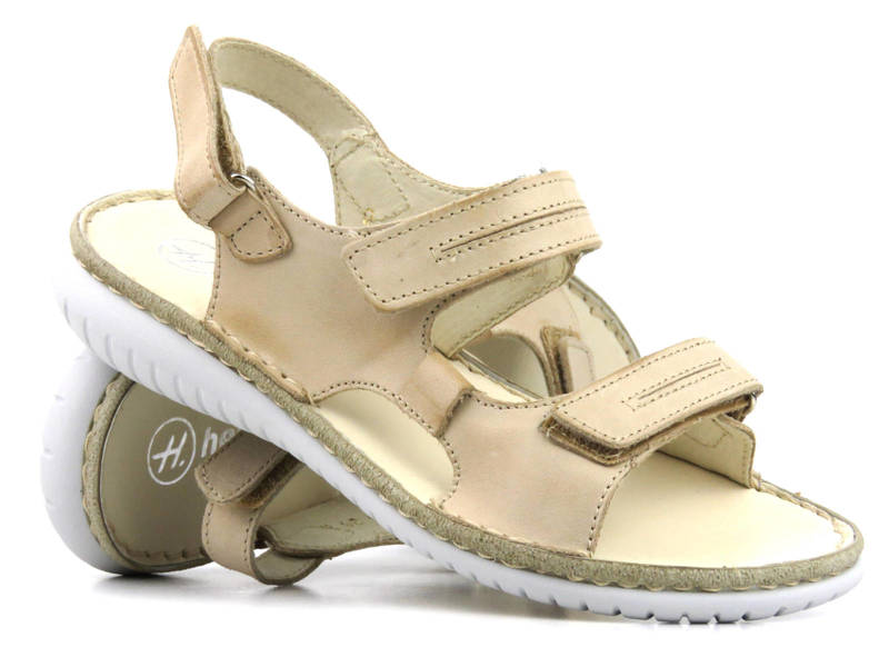 Damen-Ledersandalen mit Klettverschluss - Helios Komfort 794S, hellbeige