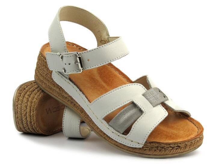 Damen-Ledersandalen mit durchbrochenem Muster - WASAK 0652, weiß