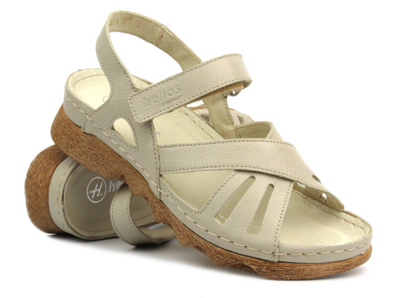 Damen-Ledersandalen mit weißer Sohle - HELIOS Komfort 256, hellbeige