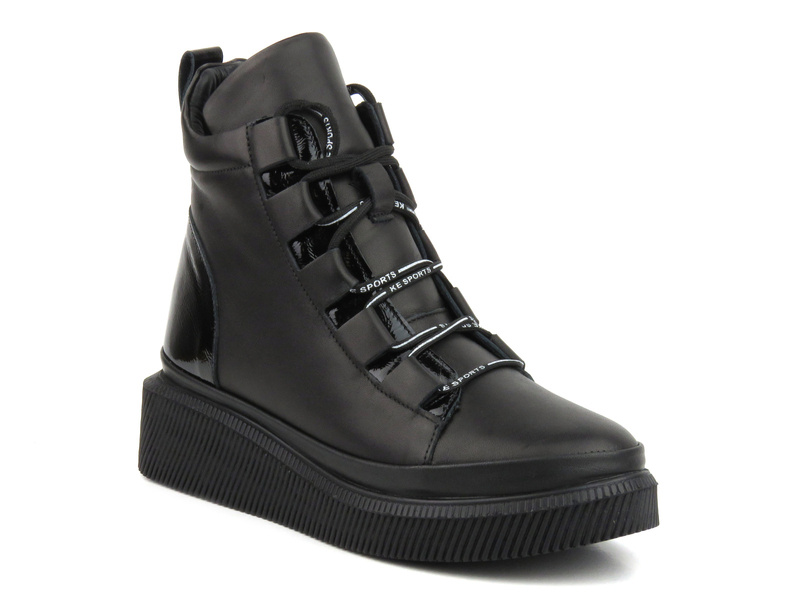 Damen-Lederstiefeletten mit Plateau – Artiker 51C0619, schwarz