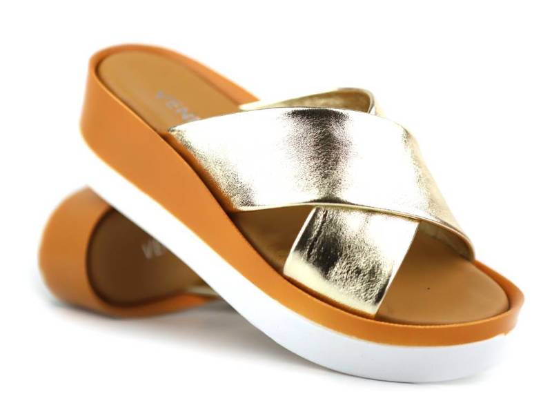 Damen-Plateaupantoffeln mit Keilabsatz – VENEZIA 0571406, Gold