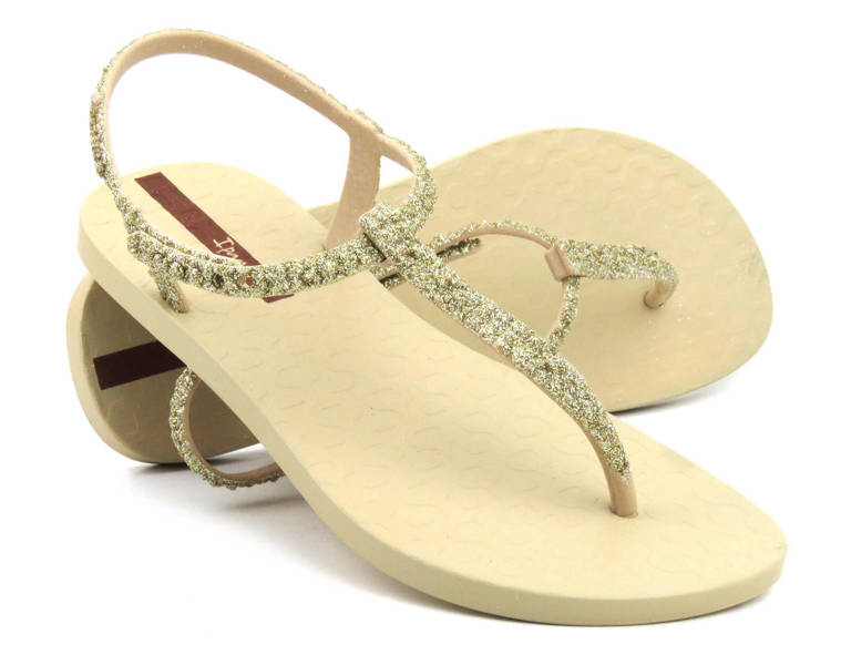 Damensandalen, Flip-Flops mit Glitzer-Obermaterial – Ipanema 26914, Beige und Gold