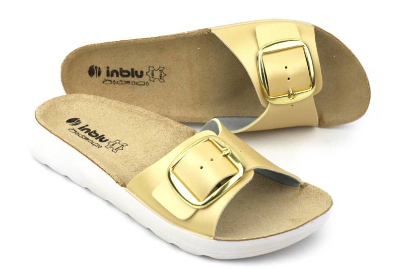 Flache Damen-Flip-Flops mit Schnalle – INBLU AG-05, Gold