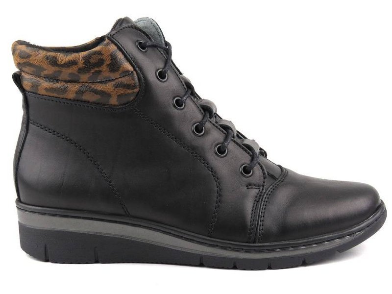 HELIOS Komfort 562 Damen-Lederstiefel, schwarz mit Leopardenmuster