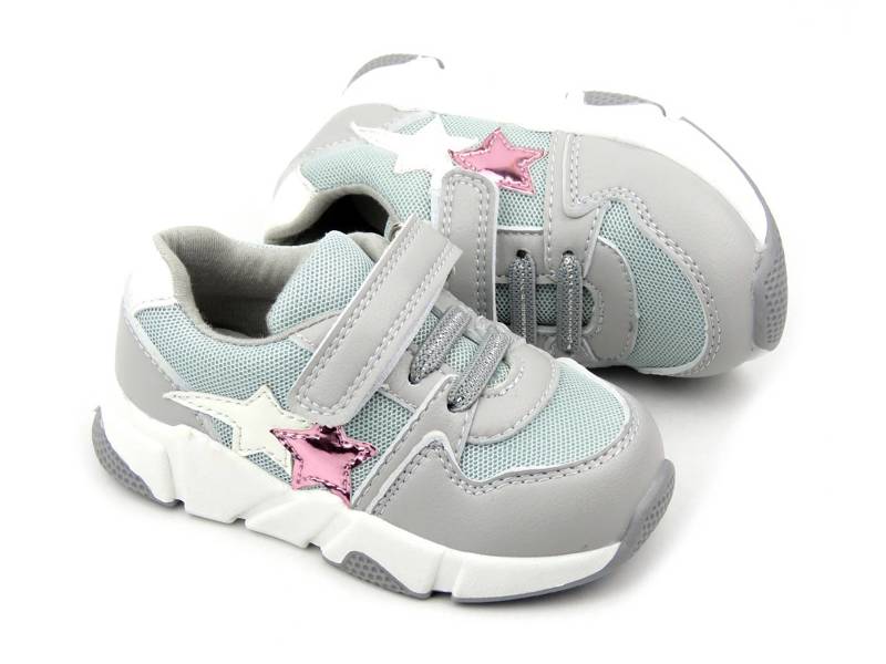 Kindersportschuhe mit Sternen - AMERICAN CLUB XD09/21, hellgrau