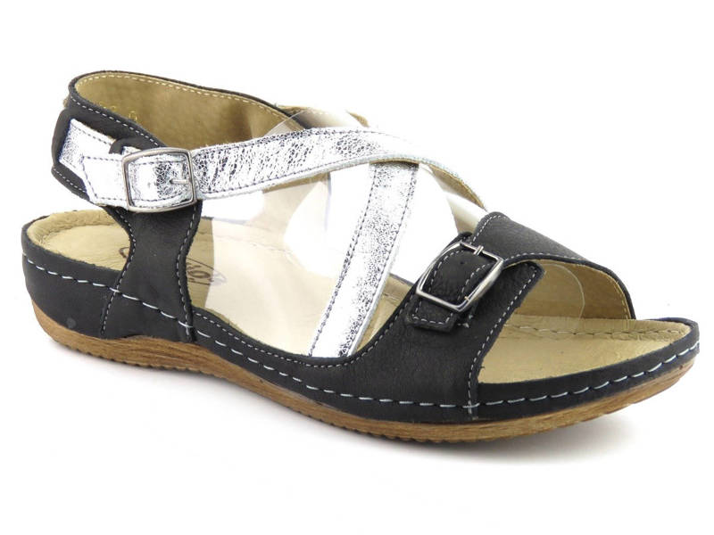 Leder-Damensandalen der polnischen Marke Helios Komfort 215, schwarz