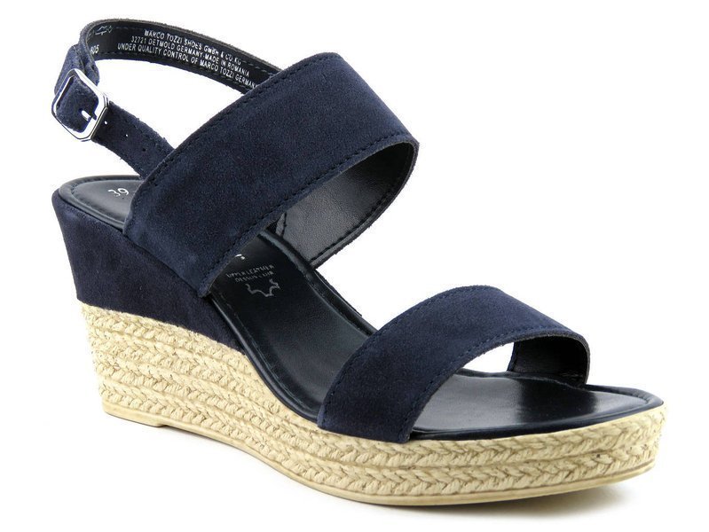 Ledersandalen, Damen-Espadrilles mit Keilabsatz – MARCO TOZZI 28015, Marineblau