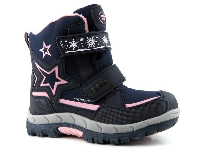 AMERICAN CLUB HL 45/20 Kinder-Schneestiefel, Marineblau und Rosa mit Sternen