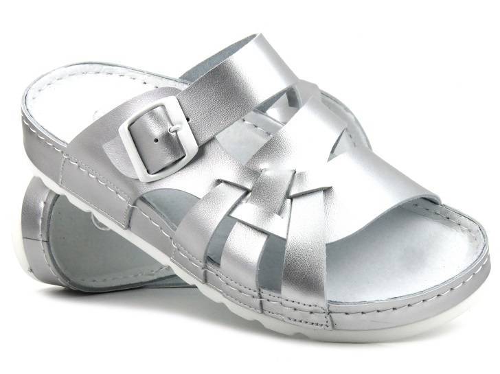 Bequeme Damen-Leder-Flip-Flops - Helios Komfort 121, Silber