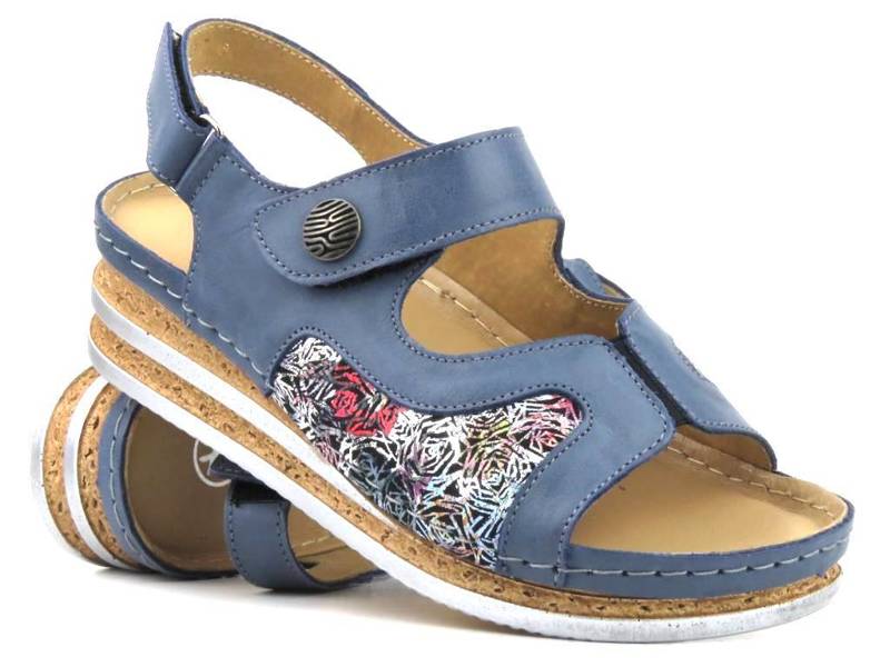 Bequeme Damen-Ledersandalen - Helios Komfort 120, Marineblau