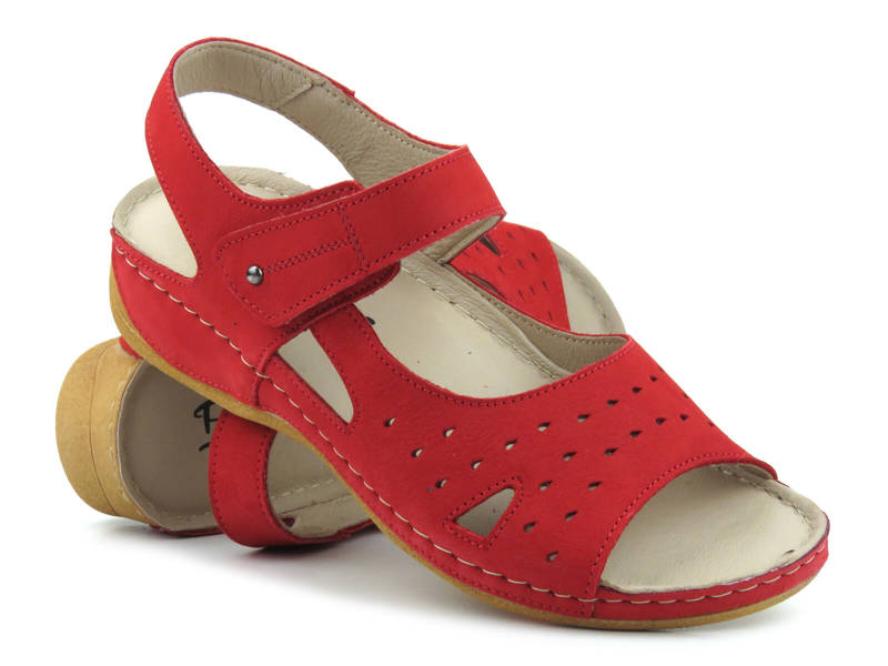 Bequeme Damen-Ledersandalen mit Klettverschluss – Pollonus 1515, rot