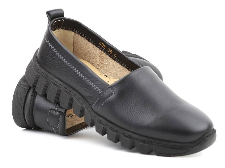 Bequeme Damen-Slipper aus Leder - HELIOS Komfort 405, schwarz