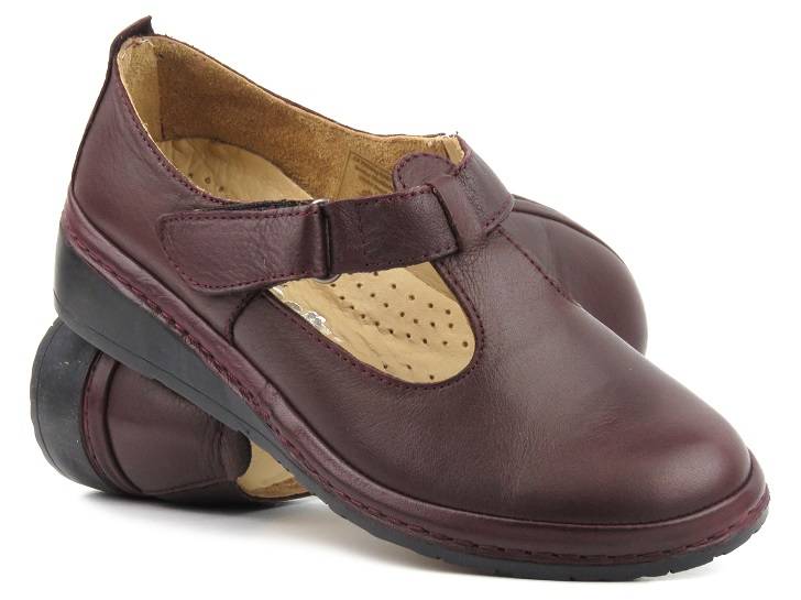 Bequeme Damenschuhe mit Klettverschluss - MANITU 840027-41, Kirsche