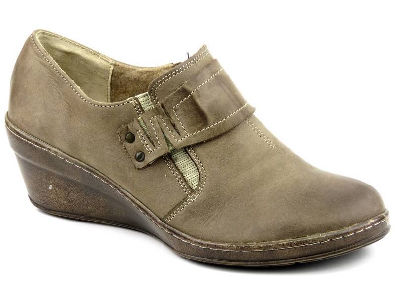 Damen-Keilabsatzschuhe aus Leder - HELIOS Komfort 640, dunkelbeige