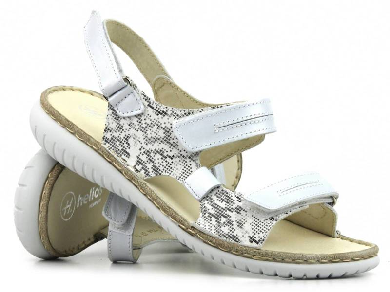 Damen-Ledersandalen mit Klettverschluss - Helios Komfort 794S, Silber