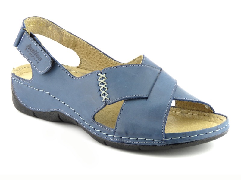 Damen-Ledersandalen mit heller Sohle – HELIOS Komfort 229-1, Marineblau