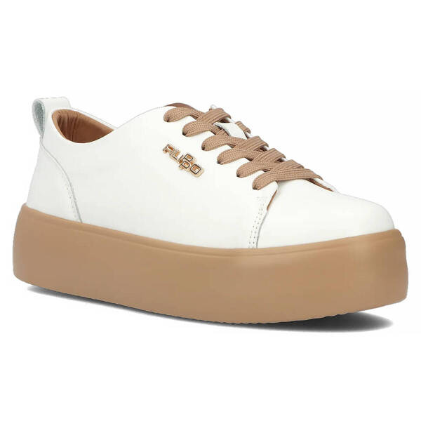 Damen-Ledersneaker auf Plateausohle – Filippo DP6117/24, Weiß und Beige