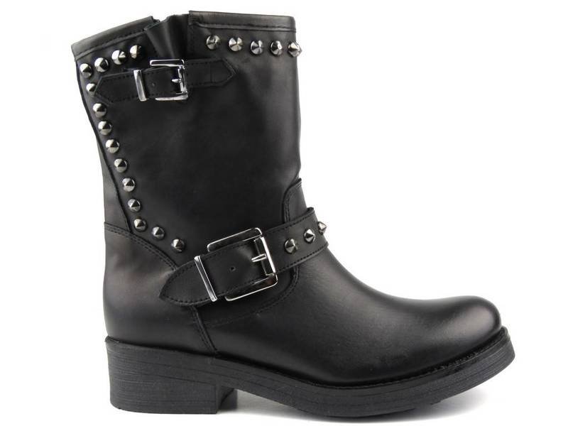 Damen-Lederstiefel mit Nieten – Venezia F115, schwarz