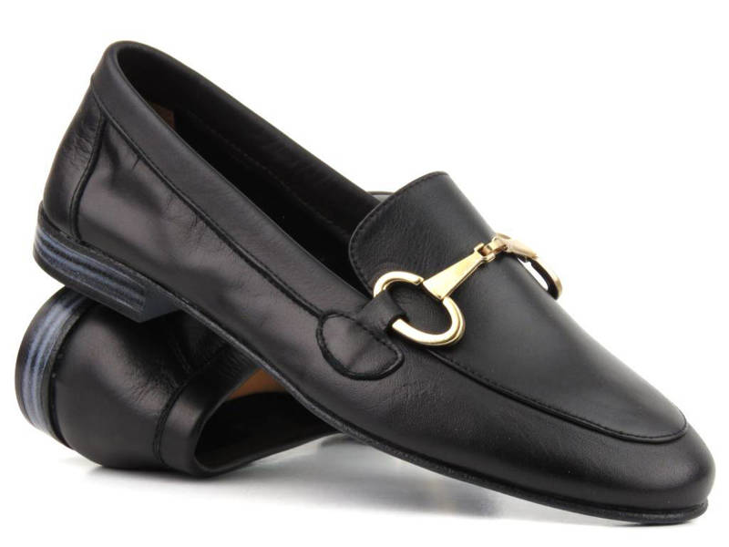 Damen-Loafer mit Goldverzierung – VENEZIA E246, schwarz