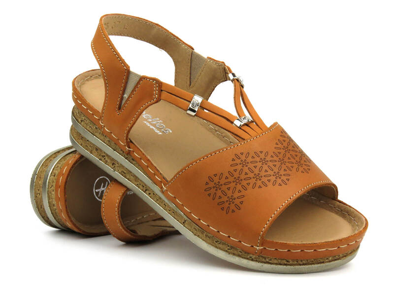 Damen-Plateausandalen aus Leder – HELIOS Komfort 248, hellbraun