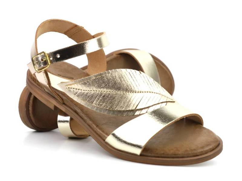 Damensandalen mit dekorativem Blatt - Agxbut 806, Gold