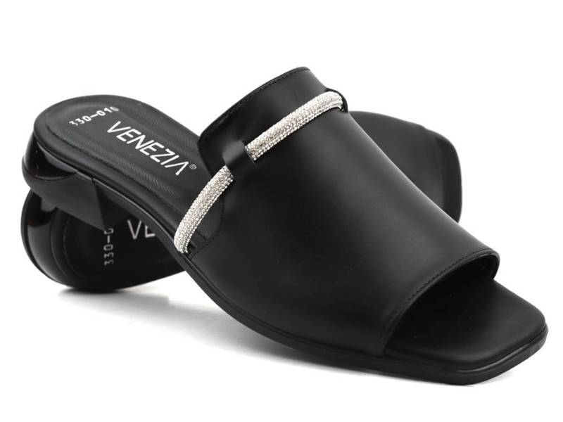 Elegante Damen-Flip-Flops mit niedrigem Absatz – VENEZIA 08-330, schwarz