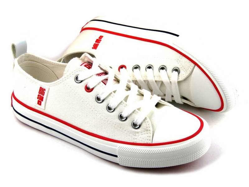 Gestrickte Sneakers, Damen-Sneaker BIG STAR JJ274123, weiß mit roten Akzenten