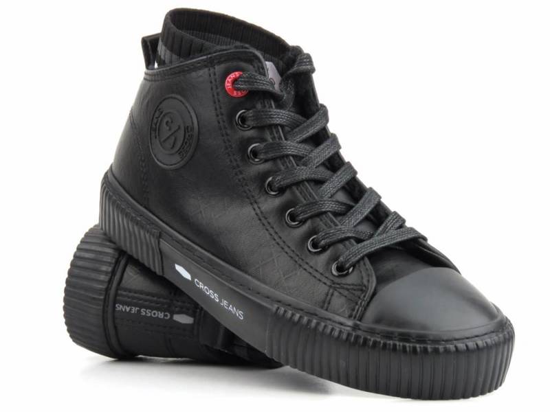 Isolierte Damen-Sneaker mit elastischem Material am Knöchel – CROSS JEANS II2R4021, schwarz