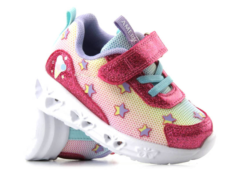 Kindersportschuhe mit glänzender Sohle - American Club ES134/23, dunkelrosa