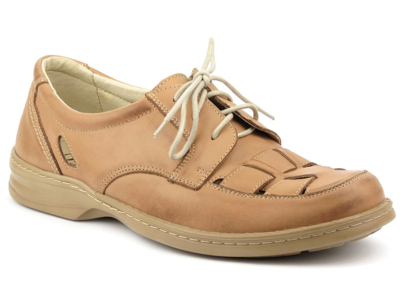 Leder-Herrenschuhe mit luftigen Ausschnitten - Helios Komfort 802, beige