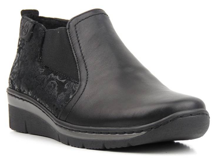 Leichte, bequeme Damen-Chelsea-Boots mit Blumenmotiv - HELIOS Komfort 527, schwarz