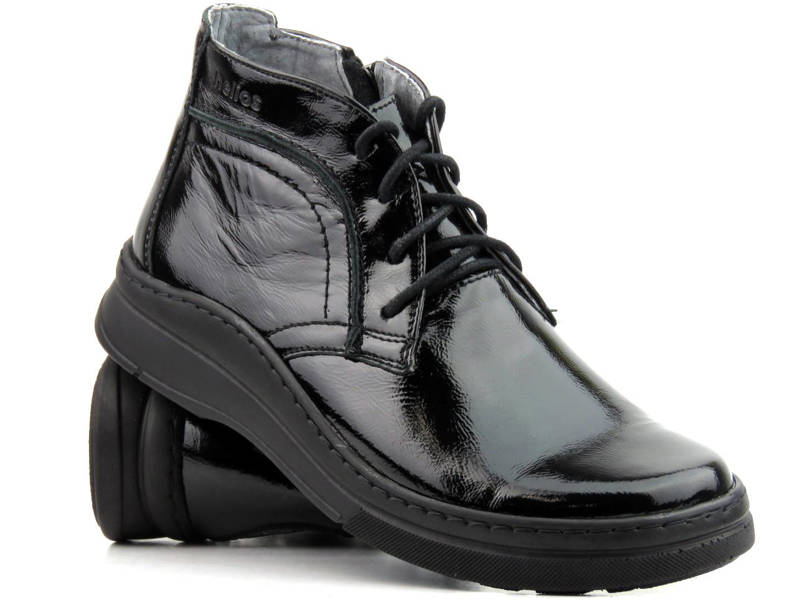 Leichte, bequeme Lackstiefelette für Damen - HELIOS Komfort 612S, schwarz