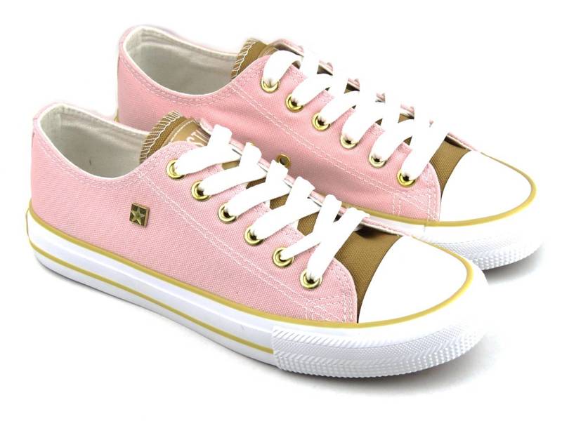 Niedrige Damen-Sneaker Big Star HH274455, rosa mit brauner Zunge