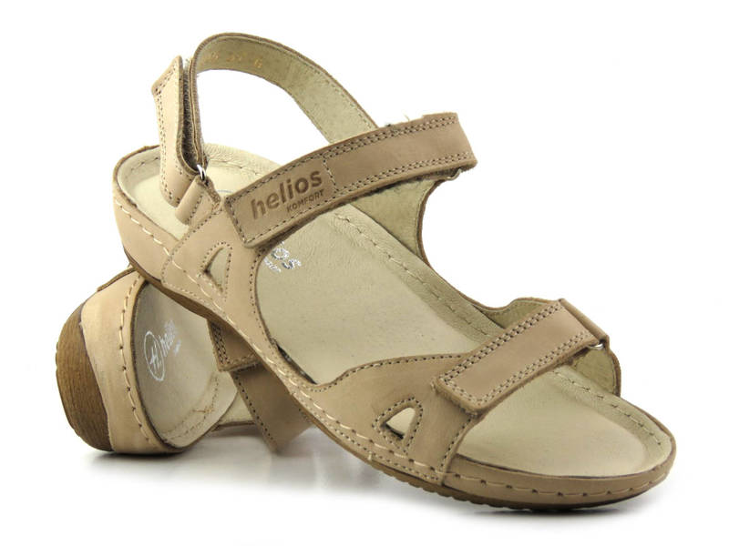 Sportliche Damensandalen mit drei Klettverschlüssen – HELIOS Komfort 205, hellbeige